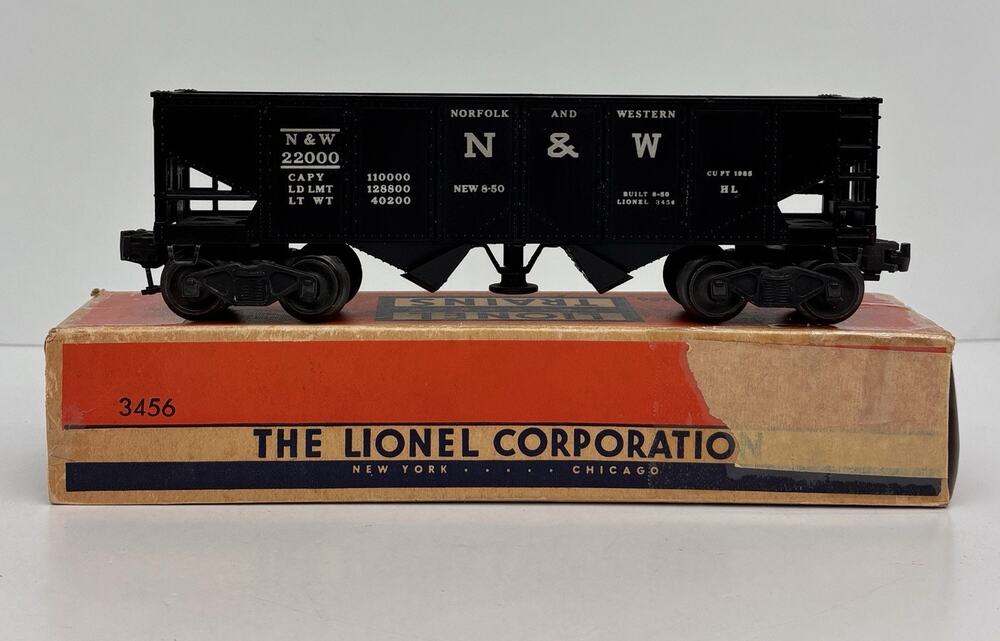 Lionel Postwar Norfolk & Western Operating Hopper Car Black 3456 w/ Original Box